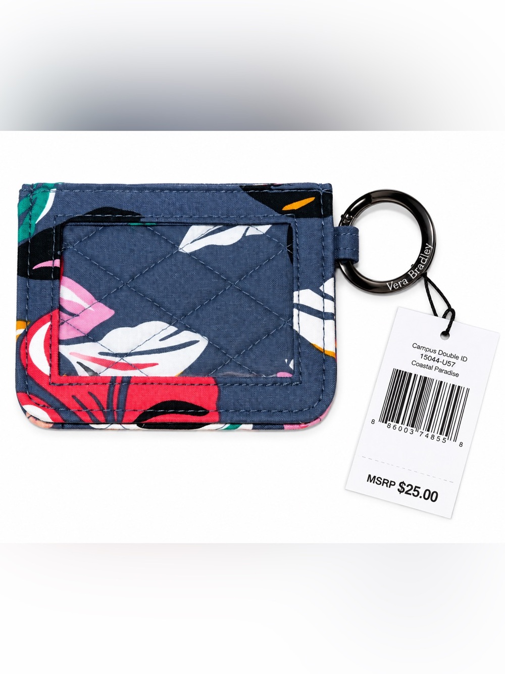Vera Bradley RETIRED Coastal Paradise Quilted Floral Key & Card Holder with Ring - Picture 2 of 5